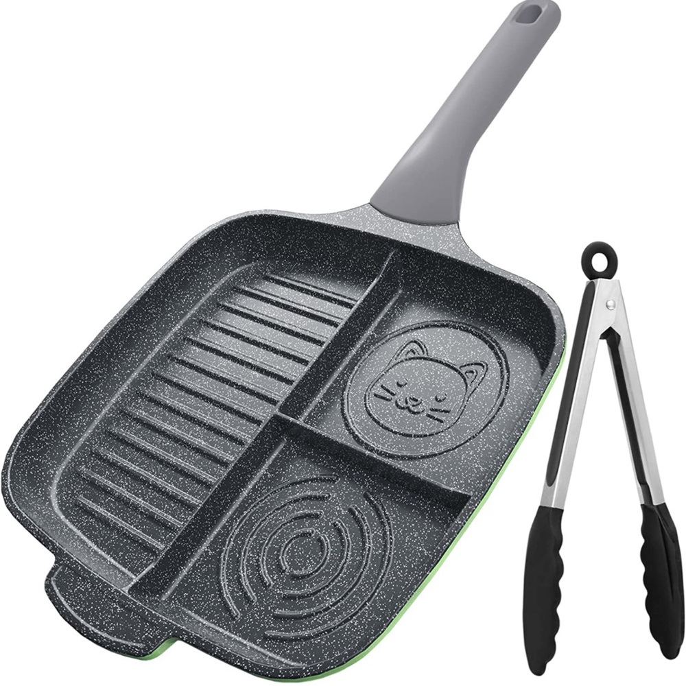 Nonstick Divided Pan for Stove Tops, 10.6Inch 3 Section Pan, Breakfast Pan